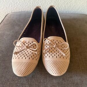 Vaneli Beige Perforated Bow Loafers